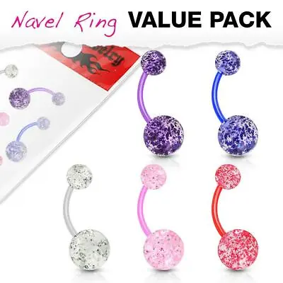 5 Pack Of Ultra Glitter Acrylic Balls BioFlex Belly Bars Navel Rings Piercings • £3.99