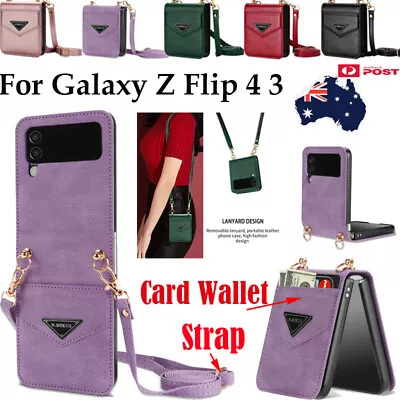 $3.95 • Buy Wallet Card Leather Case For Samsung Galaxy Z Flip 4 3 Shockproof Cover W/ Strap