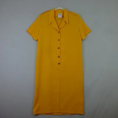 Eastex Shirt Dress Size 10 Yellow Button Through Knee Length Short Sleeve Vtg • £14.97