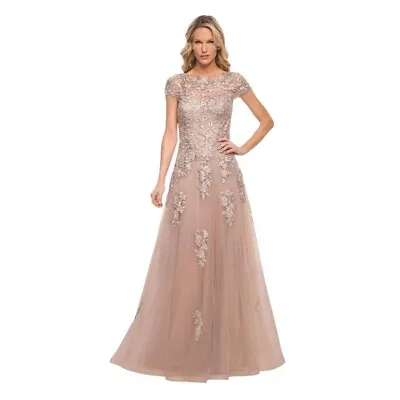 La Femme 29829 Mother Of The Bride Dress Illusion Applique Blush Size 8 2 NWT • $226.99