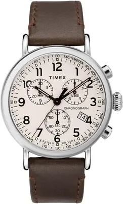 Timex 1360 Mens Brown/Silver/Cream Standard Chronograph Dress Watch 41 Mm • $126.65