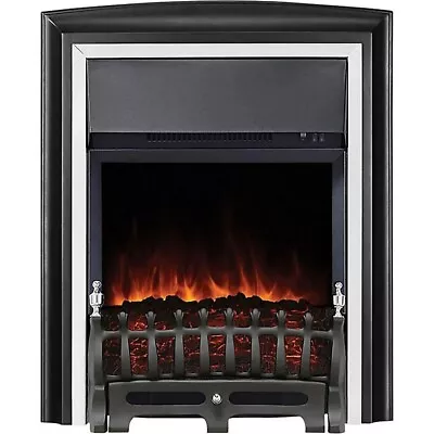 Electric Fireplace Inset Fan Heater LED Flame Effect Chrome Remote Control 2kW • £129.99