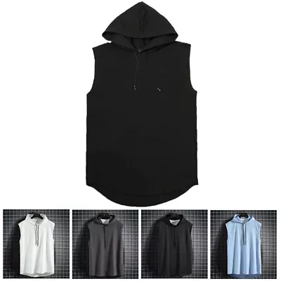 Gym Vest T-Shirt Sleeveless Hoodie Fitness Sports Muscle Hooded Men Tank Top • £6.84