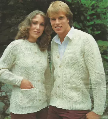 Retro Vintage ARAN His And Hers Cardigans Knitting Patterns By JAROL 34-44  • £2.99