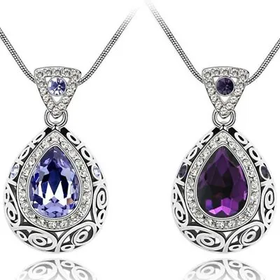 Women Birthstone Crystal Teardrop Shape Cubic Zirconia Pendant Necklace 18  • $10.99