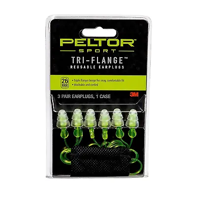 Peltor Sport Tri-Flange Corded Reusable Earplugs 26 Db Nrr 3-Pair Per Pack • $10.63