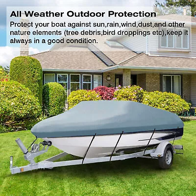 £29.99 • Buy 17-19ft Heavy Duty Boat Cover Waterproof Speedboat V-Hull Fish Ski Marine 210D