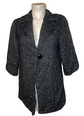 New CABI Jacket Size XS Dark Blue Wool Blend Oversized Tweed Blair Pea Coat #689 • $35.09