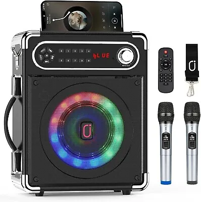 JYX Karaoke Machine With 2 UHF Wireless Microphones Portable Bluetooth Speaker • £89.99