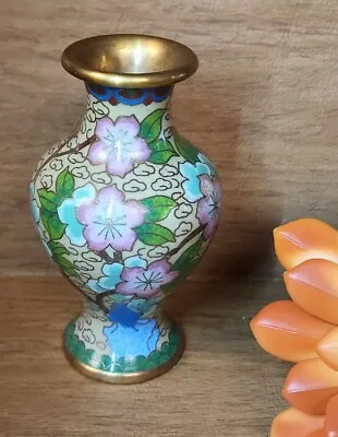 Vintage Chinese Cloisonne Vase Tan Cherry Blossom 4.25  • $31.45