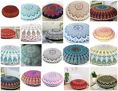 £10.99 • Buy Large Round Floor Cushion Cover Cotton Pillow Pad Pom Pom Zip Mandala  32  Inch