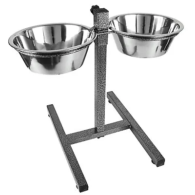 Double Stainless Steel Pet Dog Food Water Bowls Set With Adjustable Height Stand • £15.99