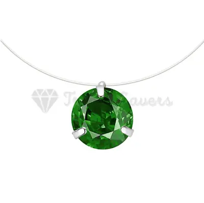 Women Green Invisible Dress Thin Line Cubic Zirconia Choker Solitaire Necklace • £3.99