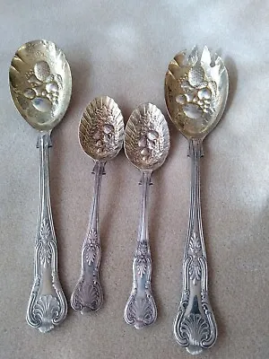 4 Sheffield EPNS A1 Silver Plate Embossed Serving Spoons FRUIT BERRY THEME • $69