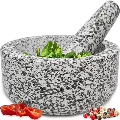 Heavy Duty Natural Granite Mortar And Pestle Set Hand Carved Make Fresh Gua... • $34.22