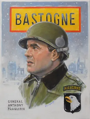 Bastogne WW2 General Anthony McAuliffe Original Oil Portrait Artwork On Canvas. • $450