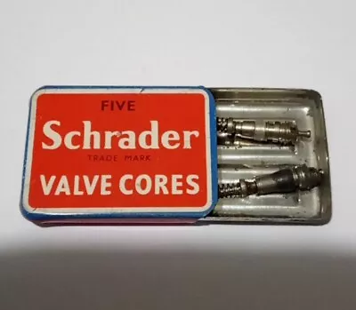 VINTAGE SCHRADER VALVE CORES TIN WITH 2 ORIGINAL VALVES FREE POSTAGE England • $6.22