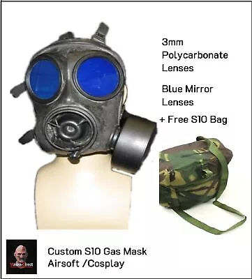 S10 Gas Mask Single Filter Blue Mirror 2mm Polycarbonate Lenses. Size 2 • $160.39