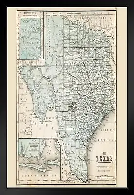 $39.98 • Buy Map Of Texas 1867 Antique Style Map Black Wood Framed Art Poster 14x20
