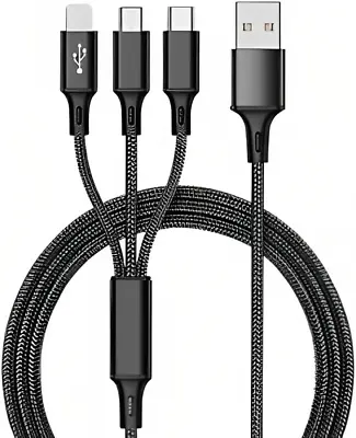 3 In1 Multi Head USB Charger Charging Cable For Most Devices - 5 Colours • £2.65