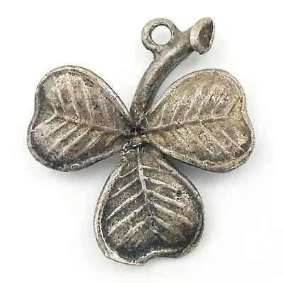 Vintage Relief SHAMROCK CLOVER With CURLY STEM Sterling Silver Charm   • $25