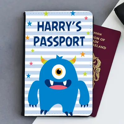 Personalised Custom Blue Monster Boys Baby First Kids Children's Passport Holder • £9.99