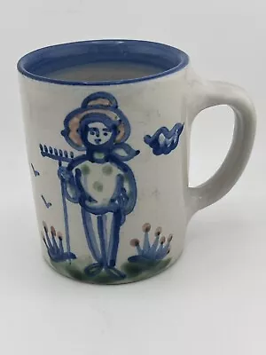 VTG M.A.Hadley Pottery Coffee Mug Farmer With Rake Mug Signed Nice Bright Colors • $14.99