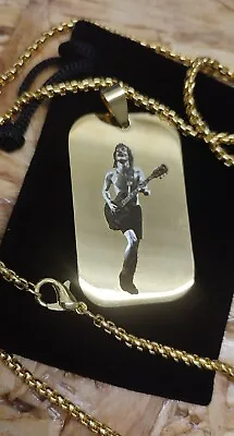 Gold Finish ACDC Angus Army Style Dog Tag ID Tag & Necklace • £9.99