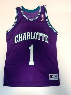 NBA Charlotte Hornets Muggsy Bogues #1 Purple Jersey Size 44 Vintage Excellent • $120