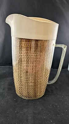 Vintage RAFFIA WARE Pitcher & 3 Tumbler Glasses Plastic Burlap Retro Age • $37.98