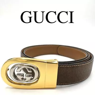 Authentic Gucci Belt Logo Buckle Interlocking GG Logo Leather From Japan • $155.02