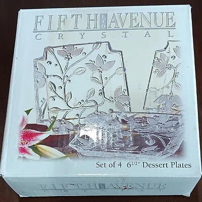 Fifth Avenue Crystal Viscount Set Of 4 Frosted Square Glass Dessert Plates 6.5  • $18