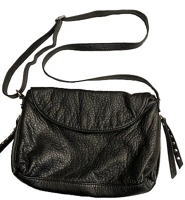 Mossimo Black Bag Foldover Flap Adjustable Crossbody Small 11X8 Pebbled Handbag • $11.99