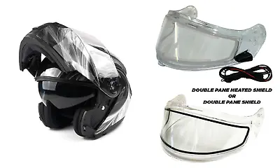 New Modular Snowmobile Helmet Electric OR Dual Shield Black White Adult  • $120