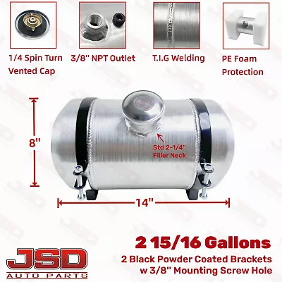 2.9 Gallon 8x14 Center Fill 3/8 NPT Aluminum Spun Gas Tank Fuel Tank For Hot Rod • $104.95