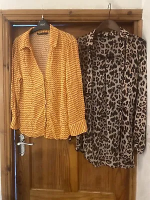 Two Zara Shirts One Leopard  Skin Other Orange Triangle Pattern. Size M/XS • £4