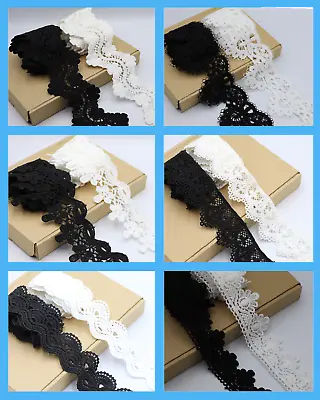 1 M Cotton Dull Finish Black / OffWhite  Lace Trim Embellishment CraftDiy • £3.26