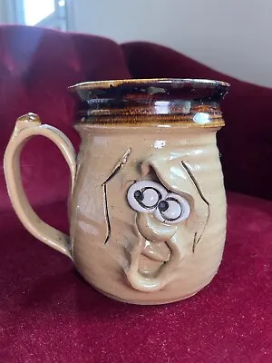 Vintage Pretty Ugly Pottery Mug Made In Wales Brown 3D Face Glazed Stoneware • £5.99