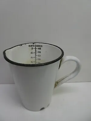 Vintage Enamel Milk Jug Cooks Measure Pint Ounces • $36