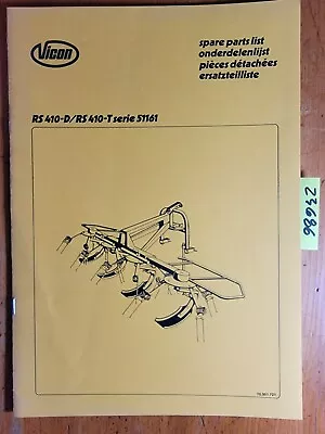 Vicon RS410D RS410T Series 51161 Tedder Parts Manual 70.001.721 • $15