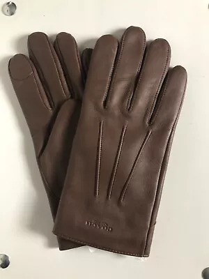 Men's Coach Leather Tech Gloves In Dark Saddle Size S ~ NEW • $180