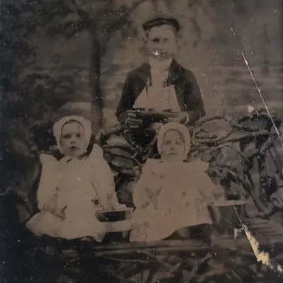 Toy Model Boats Children Tintype C1870 Antique 1/6 Plate Photo Sailboats F682 • $99.98