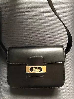 Authentic Celine Vintage Black Box Shoulder Bag Carriage Medium Leather • $499