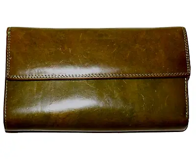 Vintage CAVALIERI VERA PELLE Patina Olive Green Leather 4 X 7 Wallet • $27.99