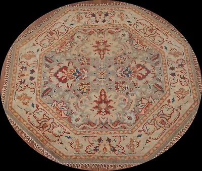 Light Brown Heriz Serapi Floral Oriental Octagon Rug 6'x6' Handmade Wool Carpet • $533