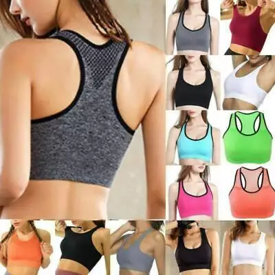 Women Mesh Padded Sports Bra Training Shaper Vest Gym Yoga Soft Tank Top Workout • £10.09