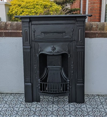 £340 • Buy Gorgeous Ornate Large Cast Iron Fireplace Fire Surround Insert Art Nouveau Style