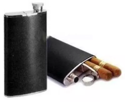 Cigar Case Flask Combo Hip Flask (4 Oz) W/ Cigar Holder (6-1/2 ) • $24.95