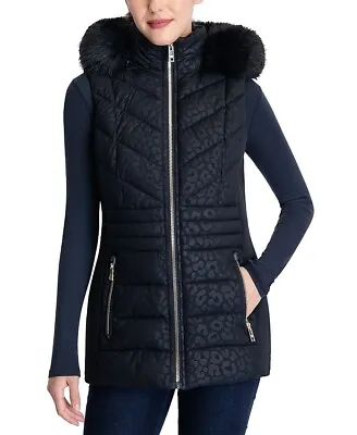 Michael Kors Women's Hooded Quilted Faux Fur Trim Vest S Black • $99.99