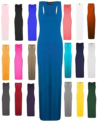 Women Ladies Racer Muscle Back Jersey Long Summer Vest Maxi Dress Plus Size 8-26 • £9.99